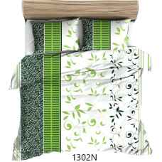 Kokvilnas gultasveļa 140x200 balti zaļas lapas 1302 N kokvilna Maks