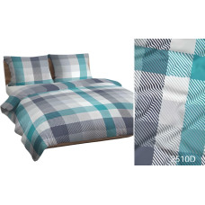 Kokvilnas gultas veļa 140x200 tirkīza pelēka rūtaina 2510 D kokvilna Max