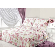 Ashley satīna gultas veļa 160x200 krēms + rozā
