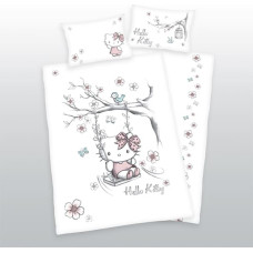 Kokvilnas gultasveļa 100x135 Hello Kitty 9843 Kitten balta gultai