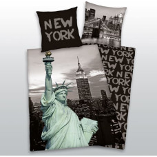 Kokvilnas gultas veļa 140x200 Ņujorka 3550 Brīvības statuja spilvendrāna 70x90