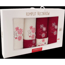 Dvieļu komplekts kastītē, 6 gab., Ekri porcelāna zieds, Burgundija