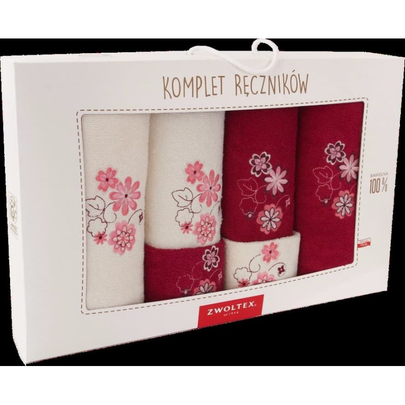 Dvieļu komplekts kastītē, 6 gab., Ekri porcelāna zieds, Burgundija