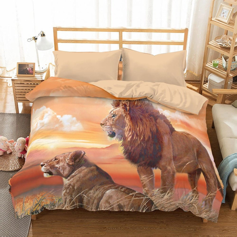 3D mikrosatīna gultas veļa 160x200 31 Lions on the Hill Sunset 0015