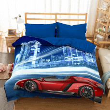 3D mikrosatīna gultas veļa 200x220 36 Red Cabriolet in the City at Night 0029