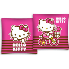 Kokvilnas spilvendrāna 40x40 Hello Kitty uz velosipēda, rozā, brūnas svītras 1244