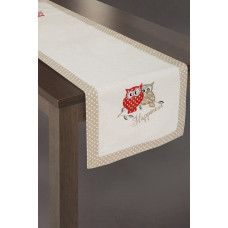 Moira galdauts 40x140 bēšs Laimes ar pūcēm
