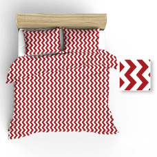 Kokvilnas gultasveļa 140x200 R019 balta zigzaga sarkana 64N