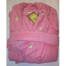 Tomurczuk L/XL sieviešu frotē peldmētelis ar izšuvumu, netīri rozā