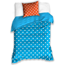 Kokvilnas gultas veļa 160x200 tirkīza oranži polka punktiņi balti 5068