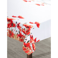 Dekoratīvais galdauts 40x140cm. Magoņu krēmkrāsas sarkanās magones