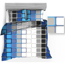 Kokvilnas gultas veļa 140x200 1331E zila ģeometrija 688N