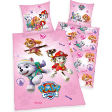 Kokvilnas gultas veļa 140x200 Paw Patrol Paw 6426 Dogs Skye rozā spilvendrāna 70x90