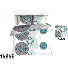 Kokvilnas gultasveļa 140x200 1424E balti apļi ornamenti tirkīza pelēka 346N