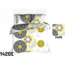 Kokvilnas gultasveļa 140x200 1420E balti apļi ornamenti dzeltens pelēks melns 342N