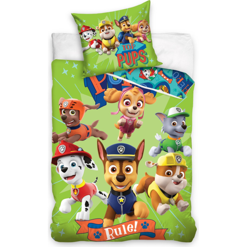 Kokvilnas gultas veļa 160x200 Paw Patrol draugi zaļa PAW173016 0994