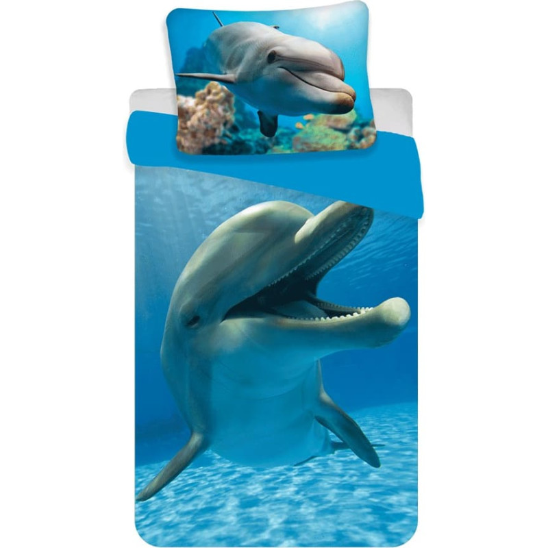 Kokvilnas gultas veļa 140x200 Delfin 1249 okeāna zila jūras spilvendrāna 70x90