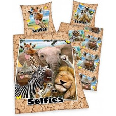 Kokvilnas gultas veļa 140x200 Pašbildes Zoo 9076 ģimenes foto spilvendrāna 70x90