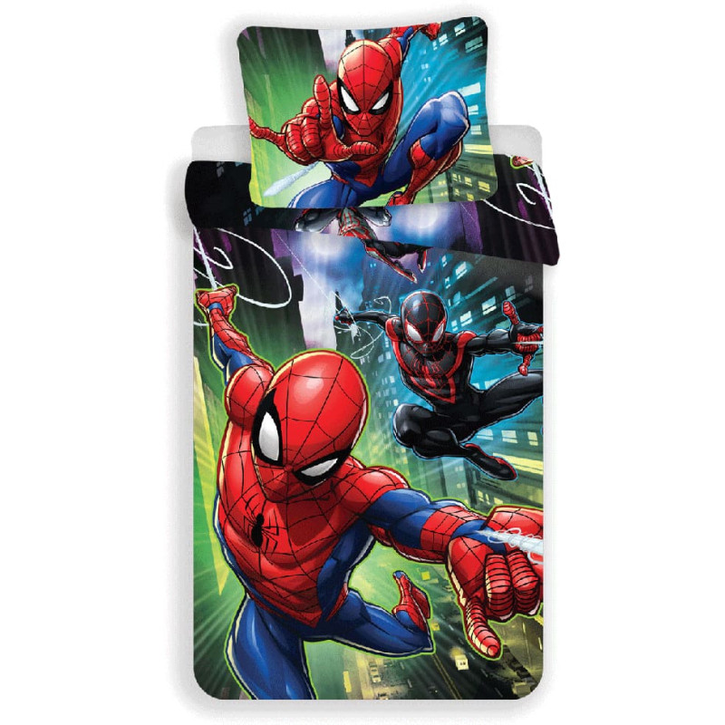 Kokvilnas gultas veļa 140x200 Spiderman 2826 Spider Man virs pilsētas ielām spilvendrāna 70x90