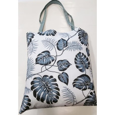 Kokvilnas iepirkumu maisiņš 37x38 baltas monstera lapas pelēkas monstera palmas 178c