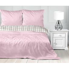 Kokvilnas gultasveļa 140x200 rūtaini smilškrāsas rozā Charlie Rose