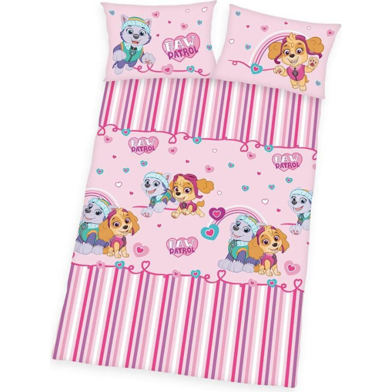 Kokvilnas gultas veļa 100x135 Paw Patrol Paw 0361 rozā svītras gultai