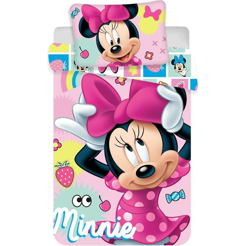 Kokvilnas gultas veļa 100x135 Mini Minnie Mouse rozā 9429 spilvendrāna 40x60