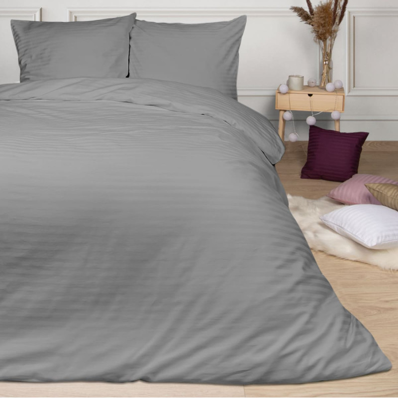 Satīna gultas veļa 180x200, pelēkas svītras, vienkrāsains Cizgili, damasts