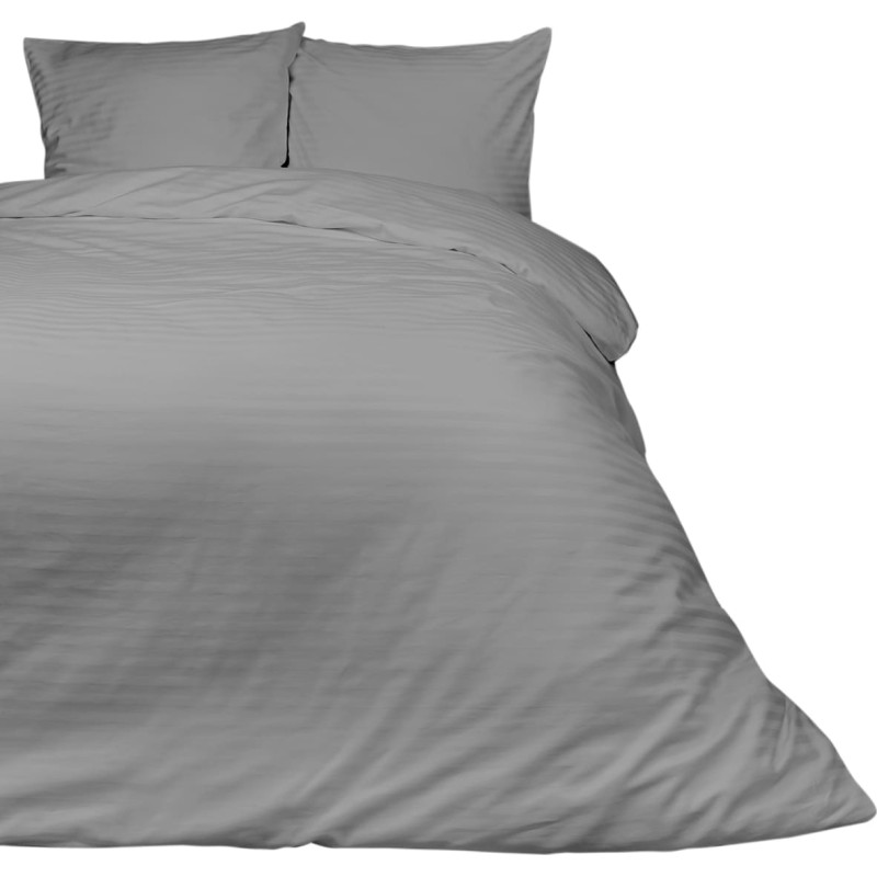 Satīna gultas veļa 180x200, pelēkas svītras, vienkrāsains Cizgili, damasts