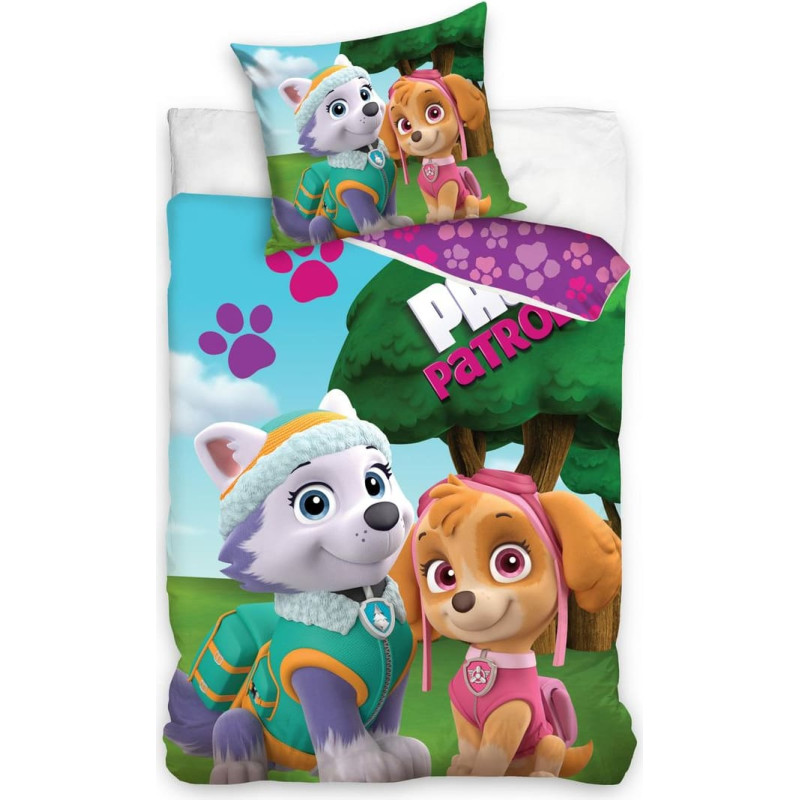 Kokvilnas gultas veļa 160x200 Paw Patrol Paw Skye Everest friends 0022 zaļš violets