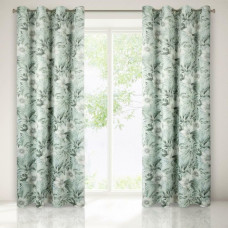 Gatavs aizkars ar cilpām 140x250 ziedi lapas krēmzaļa Miriam