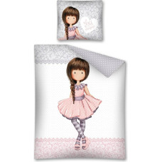 Kokvilnas gultasveļa 140x200 lelle 7916 rozā mežģīņu kleita ar pelēkiem punktiem 2920 Meitene