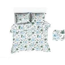 Kokvilnas gultasveļa 140x200 1671E baltas rozes gaiši zilas 1068N