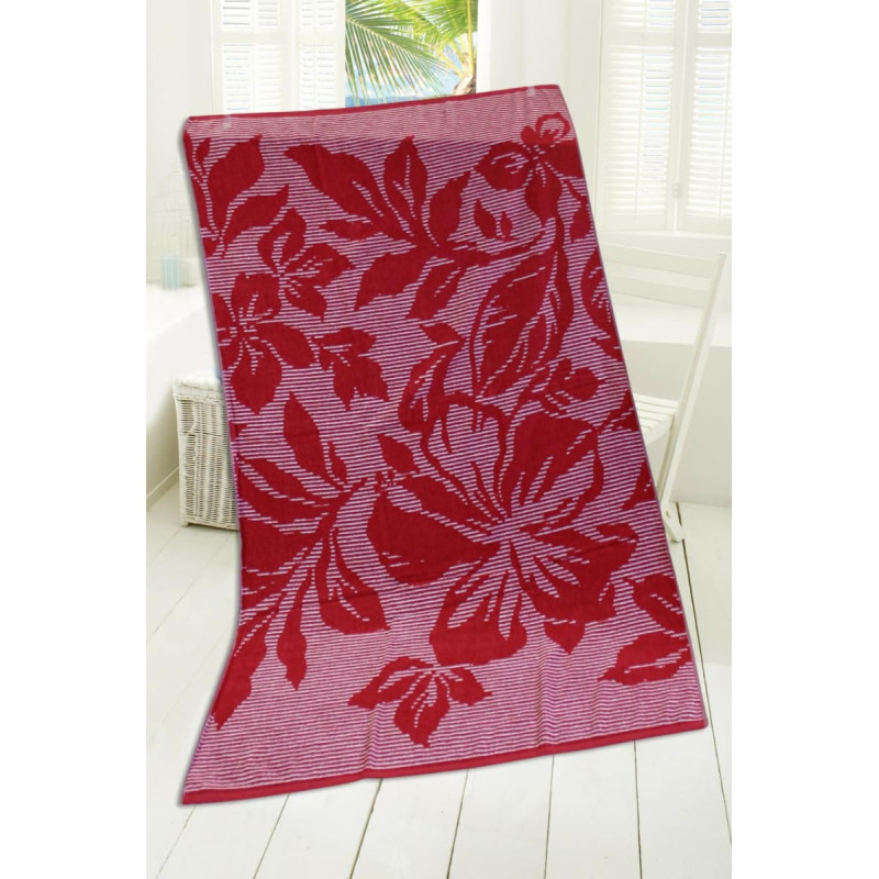 Pludmales dvielis 100x170 Zanzibāras ziedi sarkans