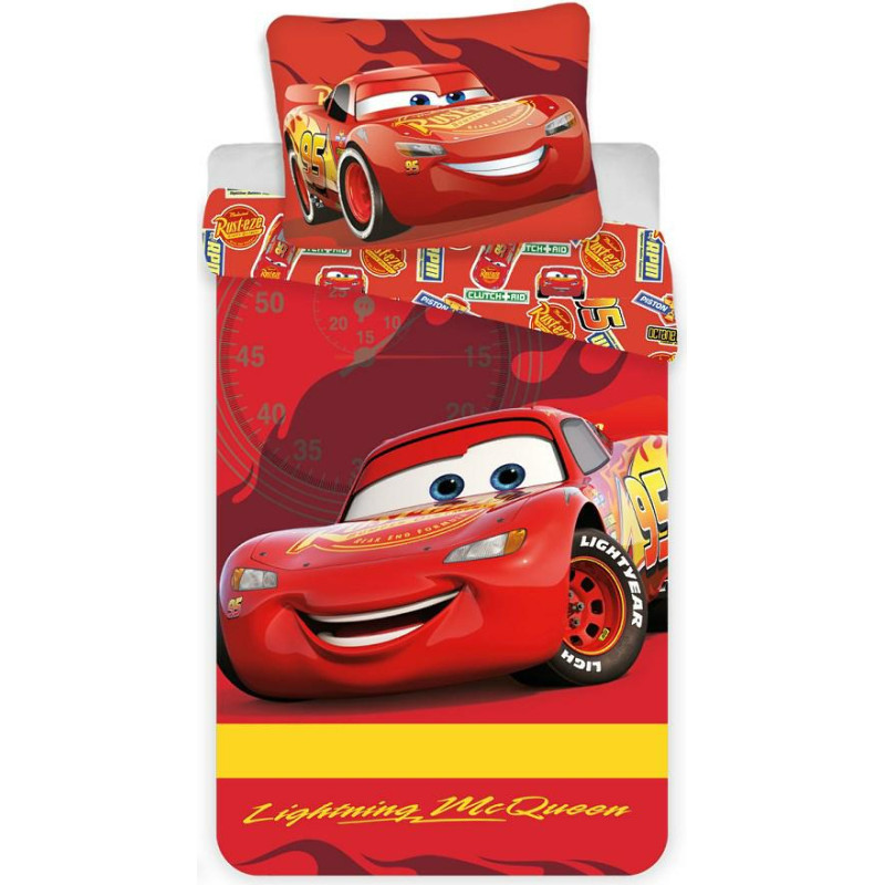 Kokvilnas gultas veļa 100x135 Cars Cars 0852 Lightning McQueen sarkana gultai