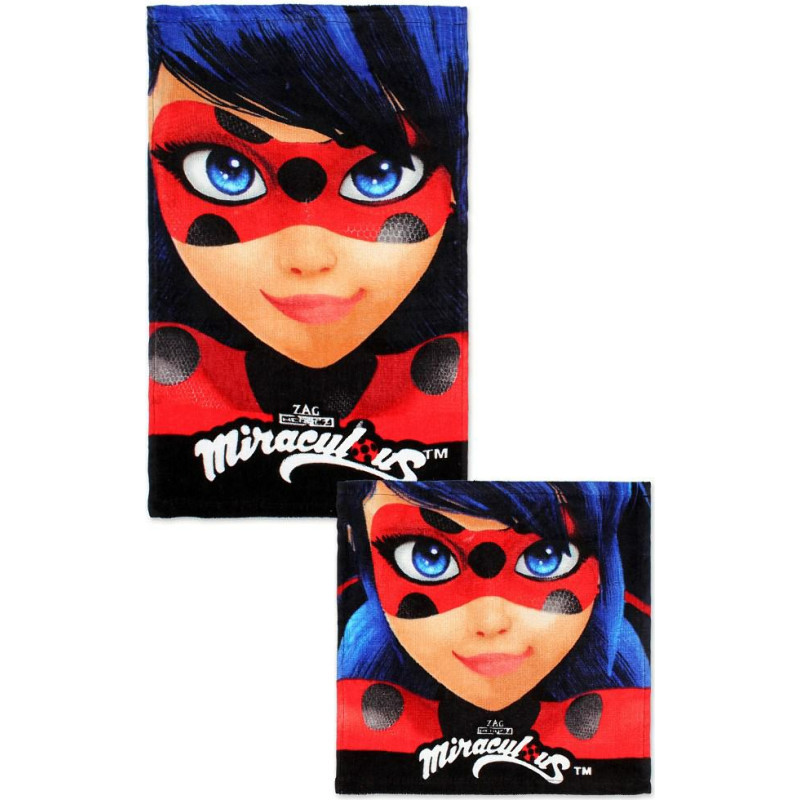 Roku un sejas dvieļu komplekts Ladybug Ladybug Black Cat Miraculous 30x30 30x50 bērniem 2983