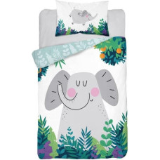 Kokvilnas gultasveļa 90x120 Ziloņa palmas lapas balti zaļas 3154 Zilonis 0137