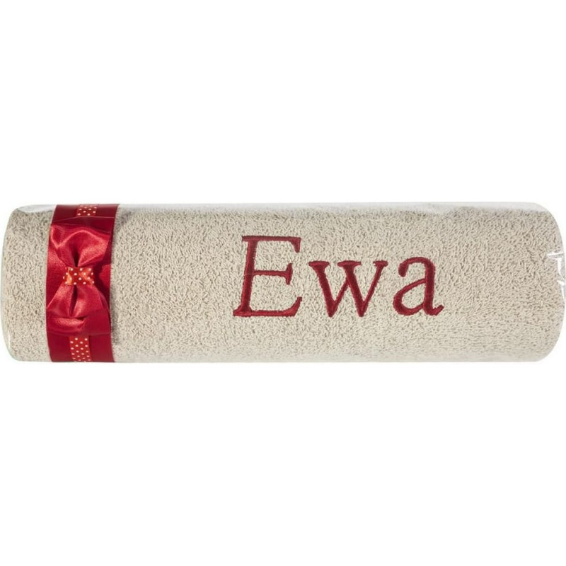 Dvielis ar izšuvumu 50x90 Ewa bēšs bordo bantīte vārda dienas dāvanai
