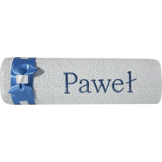 Dvielis ar izšuvumu 50x90 Paweł zila tumši zila bantīte vārda dienas dāvanai