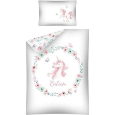 Bambusa gultas veļa 90x120 Unicorn pony baltā aprikožu piparmētra gultai 3044 A
