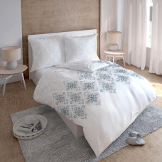 Satīna gultas veļa 160x200 Glamour ornamenti austrumu balti pelēki tirkīza 3085 B