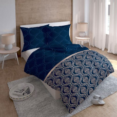 Satīna gultas veļa 160x200 ornamenti austrumu tumši zils zelta bēšs 3260 A Mājas satīns