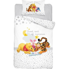 Kokvilnas gultas veļa 100x135 Vinnijs Pūks 3193 B Tīģeris Sivēns Eeyore baltas zvaigznes pelēks violets gultiņa bērnu spilvendrāna 40x60