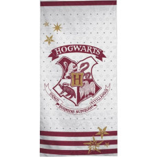 Pludmales dvielis 70x140 Cūkkārpas Harija Potera ģerbonis HP_01 BT baltas bordo zvaigznes 2550 kokvilna