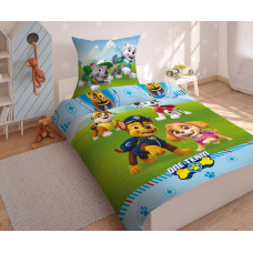 Kokvilnas gultas veļa 140x200 Paw Patrol Paw friends 7365 green blue One Team team PP 08 DC