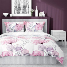 Satīna gultasveļa 160x200 3498 B ziedi balti viršu rozā Home Satin