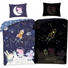 Mirdz tumsā gultas veļa 140x200 Peppa Pig kosmosa 8811 kosmonauti raķešu zvaigznes planētas spilvendrāna 70x90 kokvilna somā