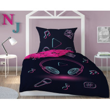 Kokvilnas gultas veļa 140x200 austiņas melna rozā 3535 A 6374