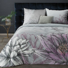 Satīna gultasveļa 160x200 Premium 7, pelēki virši, spāru ziedi