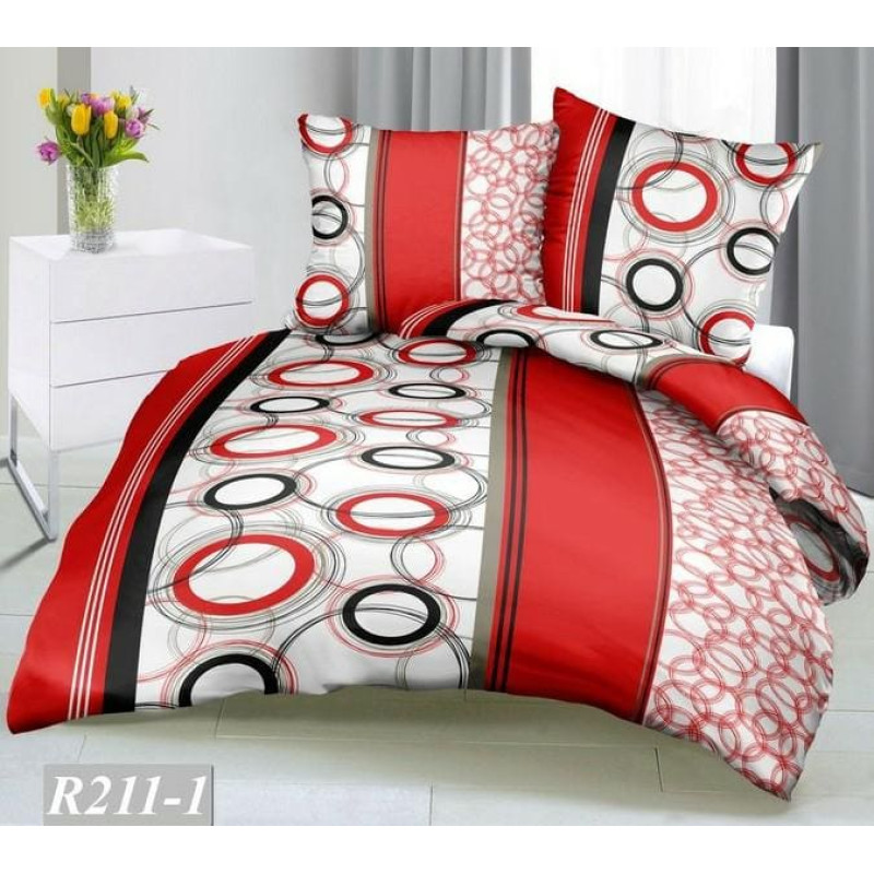 Mizas pakaiši 140x200 R-211/1 apļi sarkani melni aizdarāmi ar pogām 100% kokvilna